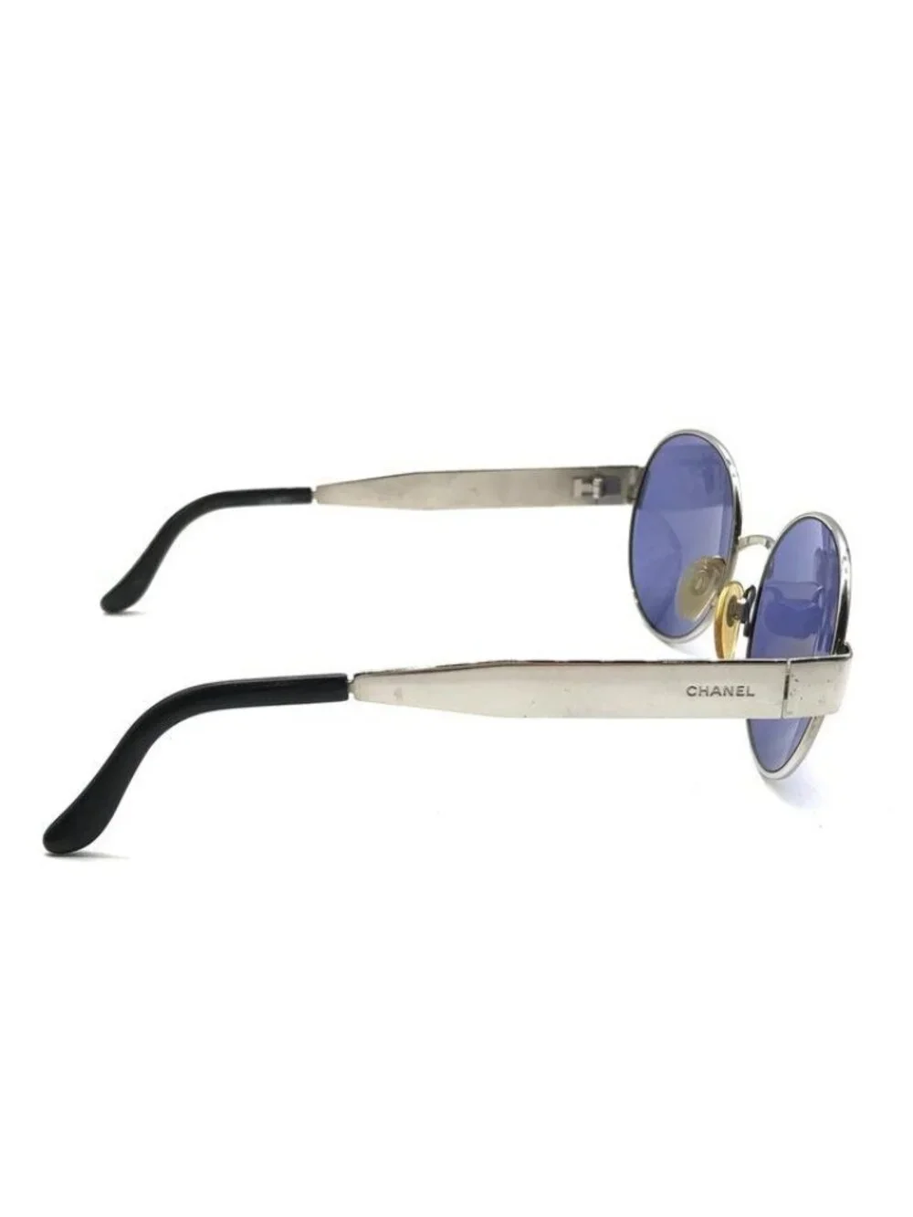 Chanel Logo Sunglasses Eyewear Blue Silver